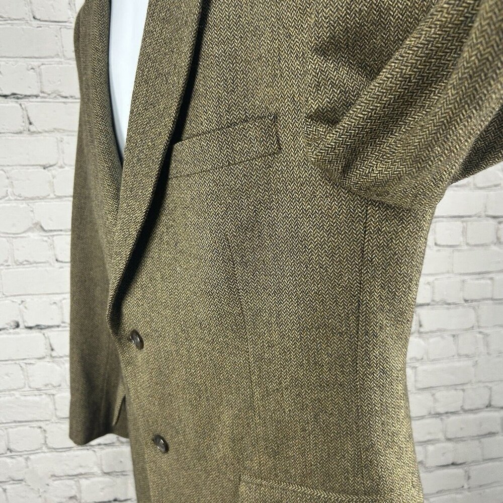 VTG Jos A Bank Brown Wool Herringbone 2 Button Vented Suit Jacket Size 41R - Picture 13 of 16